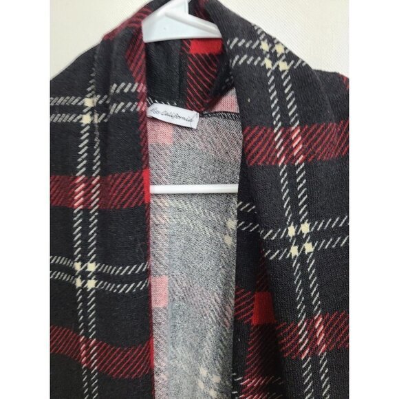 Egs California Black Red Plaid Elbow Patch Longline Open Cardigan XL - Picture 3 of 6